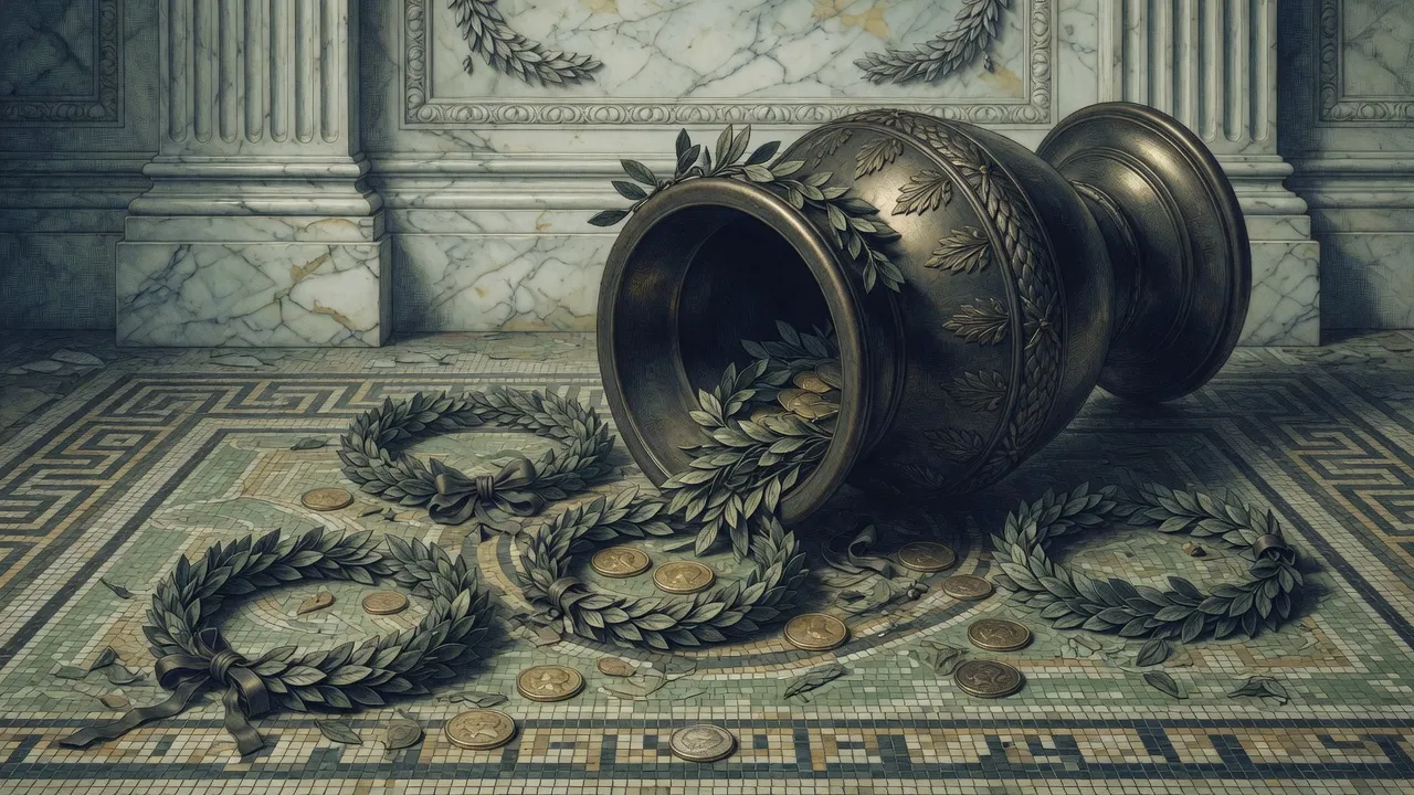 Bronze urn spilling wreaths and coins