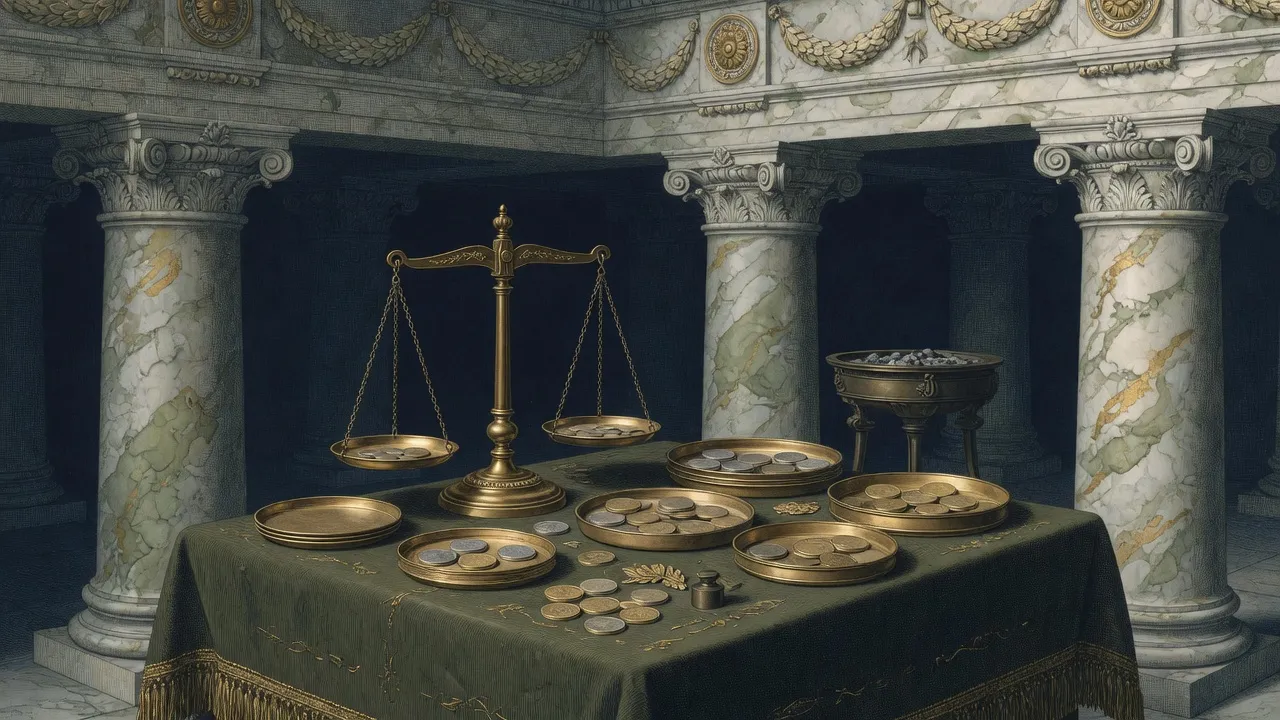 Money changer's table under a portico